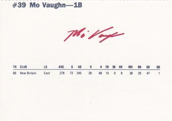 1990 Dunkin' Donuts Pawtucket Red Sox #28 Mo Vaughn Back