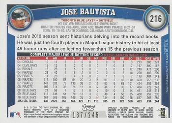 2011 Topps - Red Border #216 Jose Bautista Back