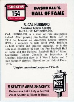 1976 Shakey's Pizza #154 Cal Hubbard Back