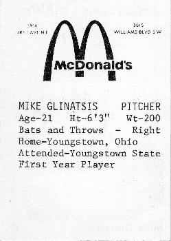 1976 TCMA Cedar Rapids Giants #NNO Mike Glinatsis Back