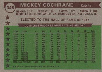 1976 Topps #348 Mickey Cochrane Back