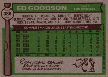 1976 Topps #386 Ed Goodson Back