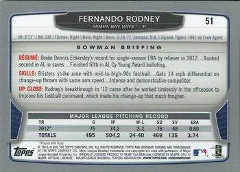 2013 Bowman Chrome #51 Fernando Rodney Back