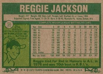 1977 Topps #10 Reggie Jackson Back
