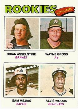 1977 Topps #479 1977 Rookie Outfielders (Brian Asselstine / Wayne Gross / Sam Mejias / Alvis Woods) Front