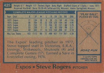 1978 Topps #425 Steve Rogers Back