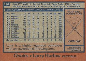 1978 Topps #543 Larry Harlow Back