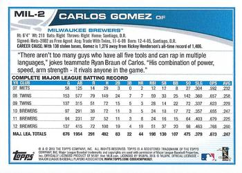 2013 Topps Milwaukee Brewers #MIL2 Carlos Gomez Back