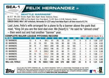 2013 Topps Seattle Mariners #SEA-1 Felix Hernandez Back