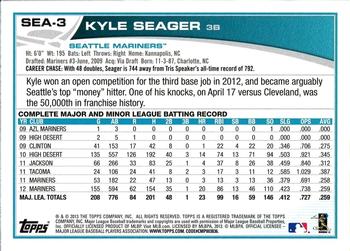 2013 Topps Seattle Mariners #SEA-3 Kyle Seager Back