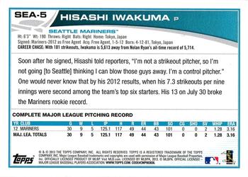 2013 Topps Seattle Mariners #SEA-5 Hisashi Iwakuma Back