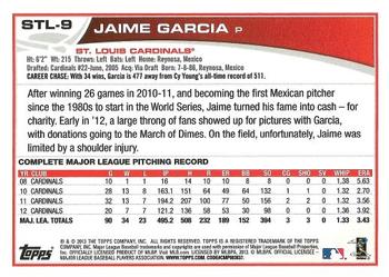 2013 Topps St. Louis Cardinals #STL9 Jaime Garcia Back