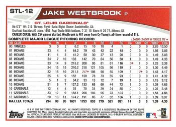2013 Topps St. Louis Cardinals #STL12 Jake Westbrook Back