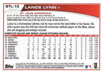 2013 Topps St. Louis Cardinals #STL13 Lance Lynn Back