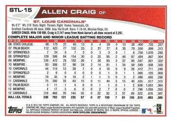 2013 Topps St. Louis Cardinals #STL15 Allen Craig Back