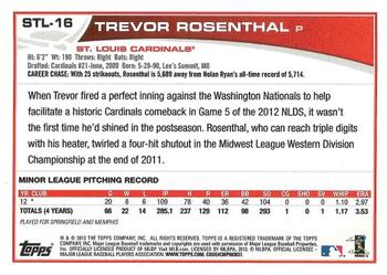 2013 Topps St. Louis Cardinals #STL16 Trevor Rosenthal Back