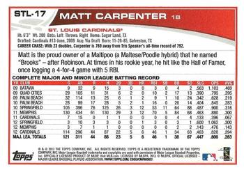 2013 Topps St. Louis Cardinals #STL17 Matt Carpenter Back