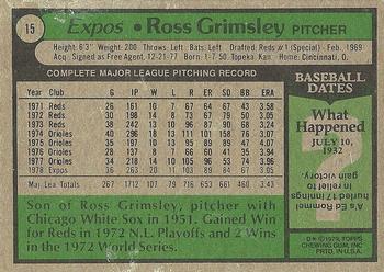 1979 Topps #15 Ross Grimsley Back