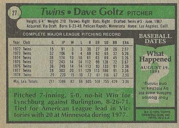 1979 Topps #27 Dave Goltz Back