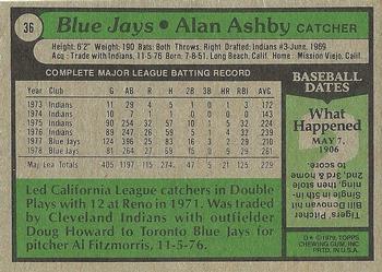 1979 Topps #36 Alan Ashby Back