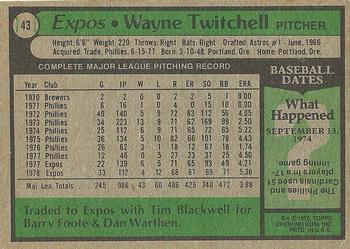 1979 Topps #43 Wayne Twitchell Back