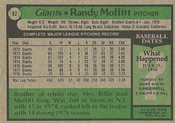 1979 Topps #62 Randy Moffitt Back
