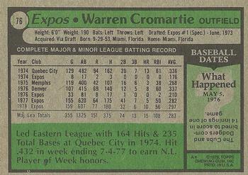 1979 Topps #76 Warren Cromartie Back