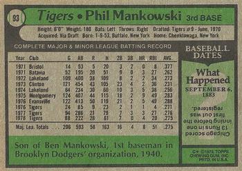 1979 Topps #93 Phil Mankowski Back