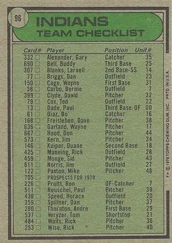 1979 Topps #96 Cleveland Indians / Jeff Torborg Back