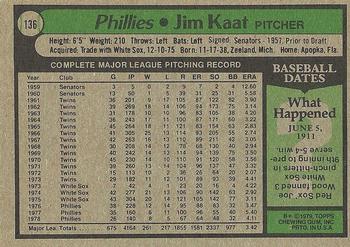 1979 Topps #136 Jim Kaat Back