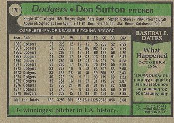 1979 Topps #170 Don Sutton Back