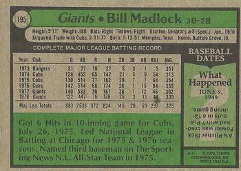 1979 Topps #195 Bill Madlock Back
