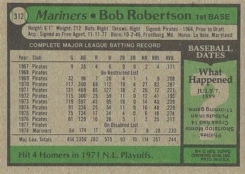 1979 Topps #312 Bob Robertson Back