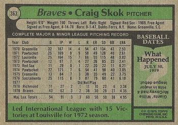 1979 Topps #363 Craig Skok Back