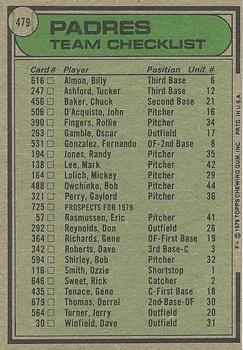 1979 Topps #479 San Diego Padres / Roger Craig Back