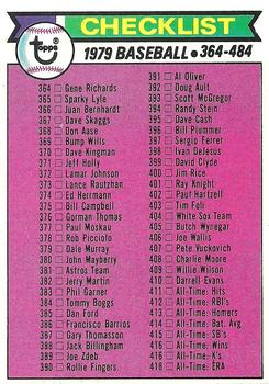 1979 Topps #483 Checklist: 364-484 Front