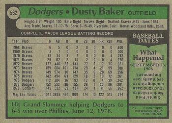 1979 Topps #562 Dusty Baker Back