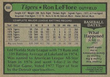 1979 Topps #660 Ron LeFlore Back