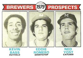 1979 Topps #708 Brewers 1979 Prospects (Kevin Bass / Eddie Romero / Ned Yost) Front