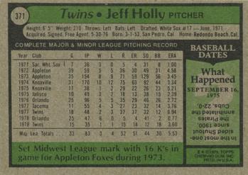 1979 Topps #371 Jeff Holly Back