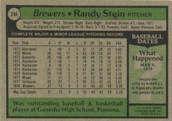 1979 Topps #394 Randy Stein Back