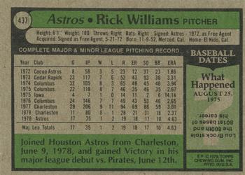 1979 Topps #437 Rick Williams Back