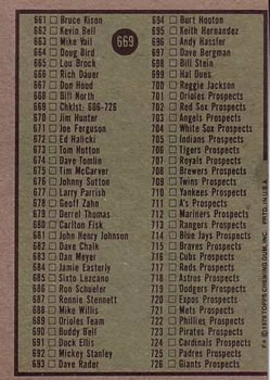 1979 Topps #669 Checklist: 606-726 Back