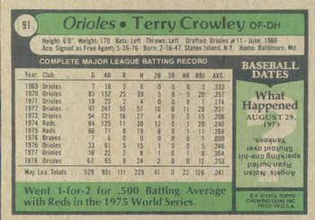 1979 Topps #91 Terry Crowley Back