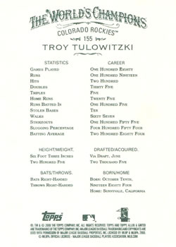 2008 Topps Allen & Ginter #155 Troy Tulowitzki Back