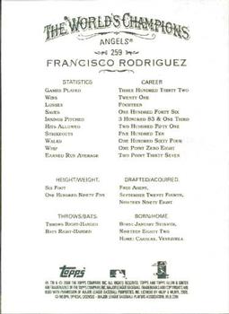 2008 Topps Allen & Ginter #259 Francisco Rodriguez Back