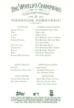 2008 Topps Allen & Ginter #83 Masahide Kobayashi Back