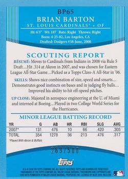 2008 Bowman - Prospects Blue #BP65 Brian Barton Back