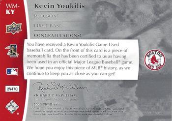 2008 SPx - Winning Materials Limited Patch SPx #WM-KY Kevin Youkilis Back