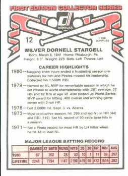 1981 Donruss #12 Willie Stargell Back